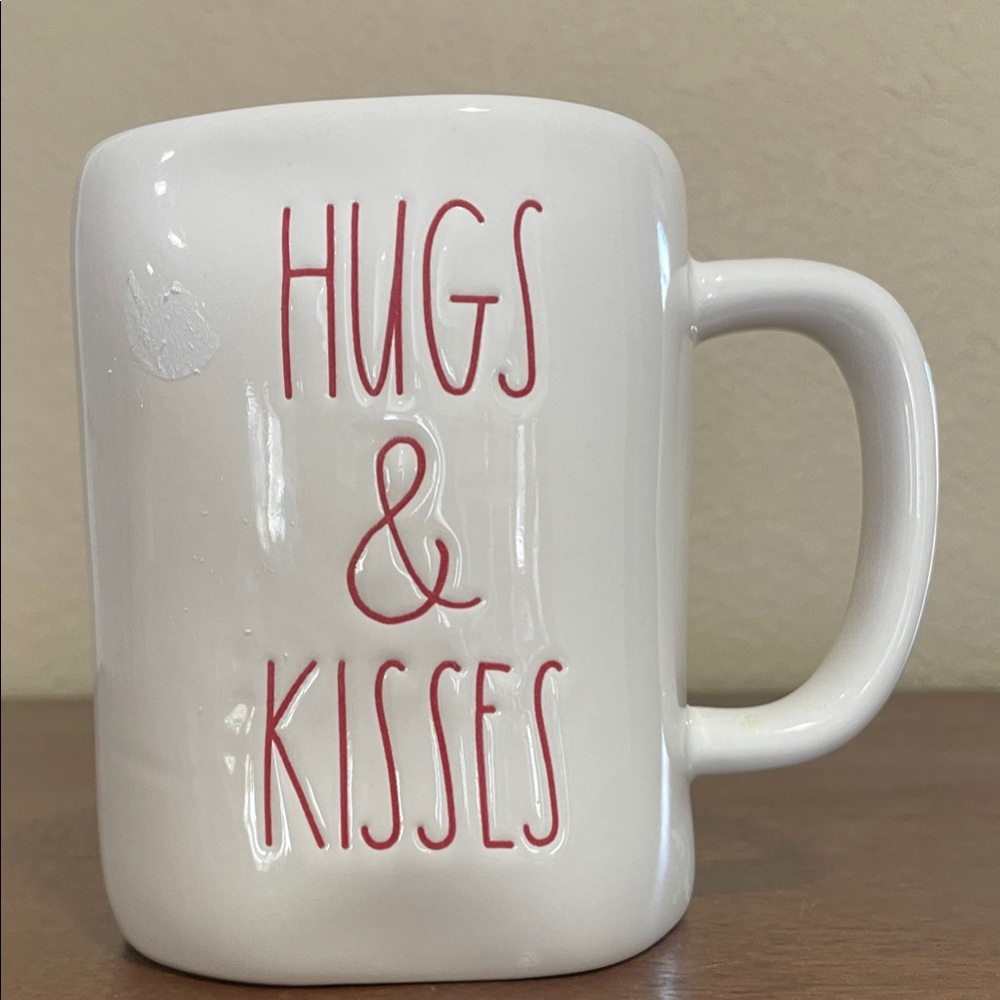 Rae Dunn Hugs & Kisses White Ceramic Mug with Red Lettering